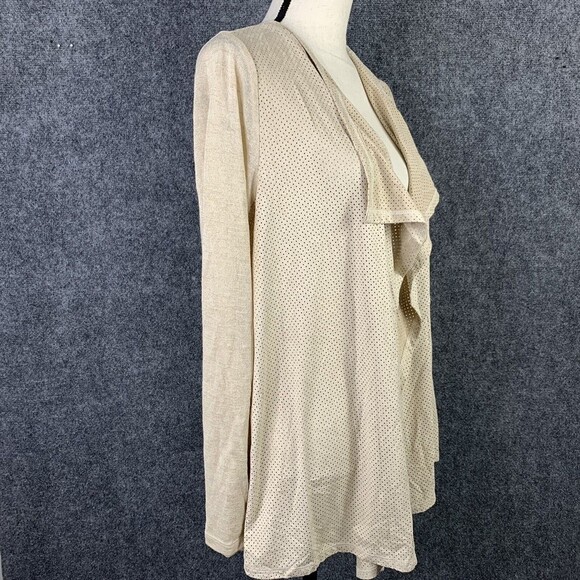 Melanie Lyne Open Cardigan Women Medium Tan Faux Suede Draped Front Knit Back - Picture 6 of 8